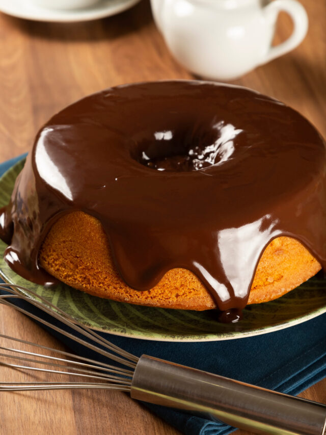 Carrot cake with chocolate icing. Brazilian cake.